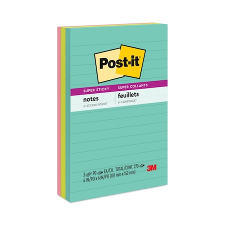 Post-It Pads in Miami Colors, 4 x 6, 90/Pad, PK3 660-3SSMIA